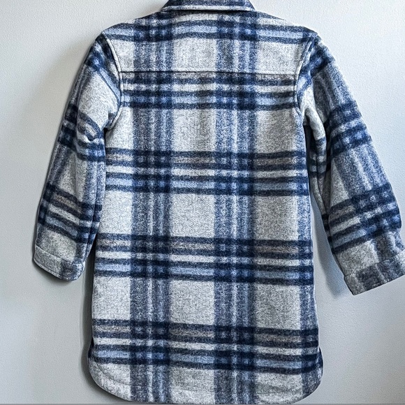 GIRLS H&M LONG BLUE & GREY THICK WOOL-LIKE PLAID SHACKET (SIZE 8) - Picture 3 of 8